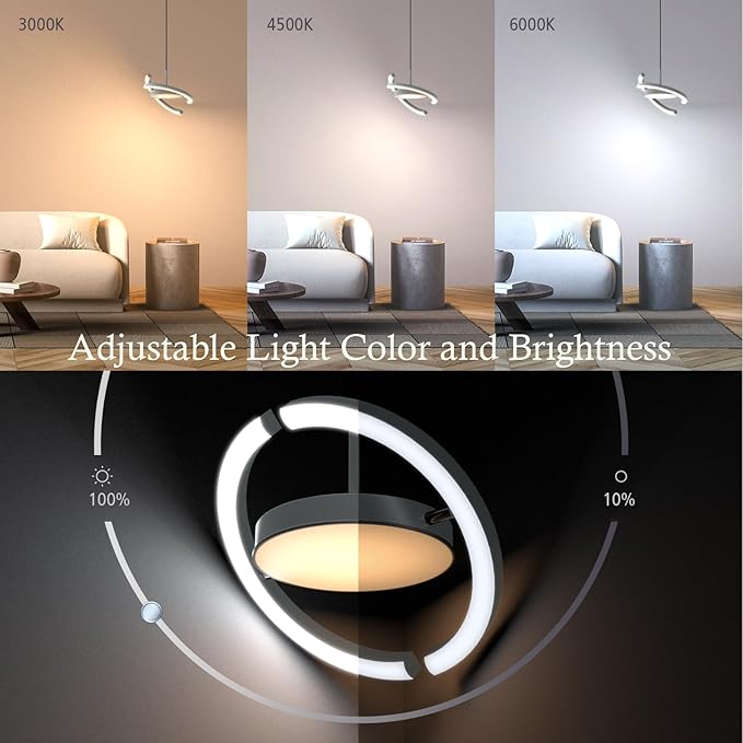 FIMEI LED Saturn Pendant Lights, 3000-6000K Dimmable Adjustable Hanging Chandelier Saturn Ring Design for Dining Room Kitchen Island Entryway Bedroom Foyer Black (Gray, 1)