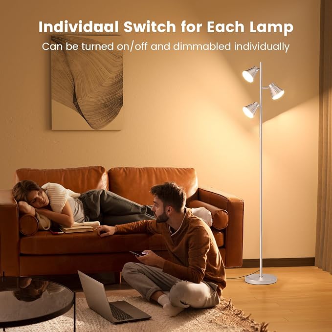 36W LED Tree Floor Lamp, Dimmable Tall Standing Lamp with Remote & Touch Control, 4 Color Temperatures Bright Floor Lamp, 3 Rotatable Light Modern Floor Lamps for Living Room Bedroom Office