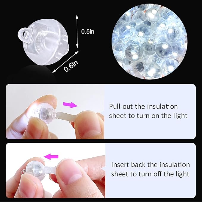 ZGWJ 200PCs White Balloon Lights Mini, Battery Powered, Long Standby Time Waterproof Tiny Led Round Light for Paper Lantern Balloon Party Easter Eggs Wedding Christmas Halloween Decorations
