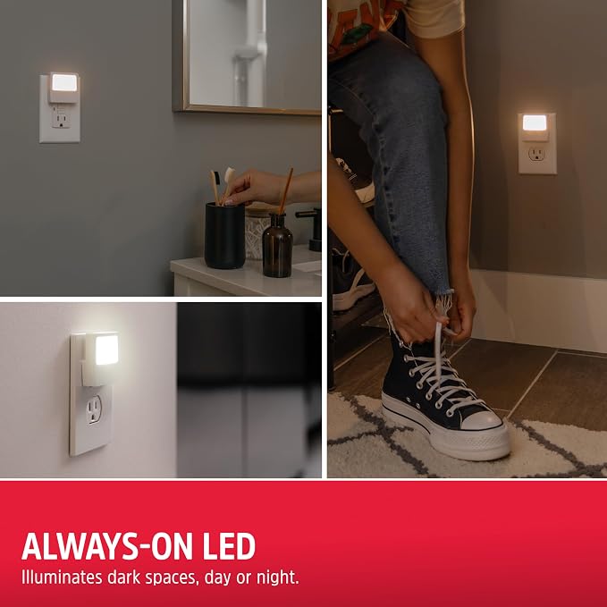 Energizer Night Lights Plug into Wall, 2-Pack, LED Plug in Nightlight | Soft Warm White, Always On, Adults, Kids, Bedroom, Bathroom, Nursery, Hallway, Kitchen, UL Safety Listed, 81568