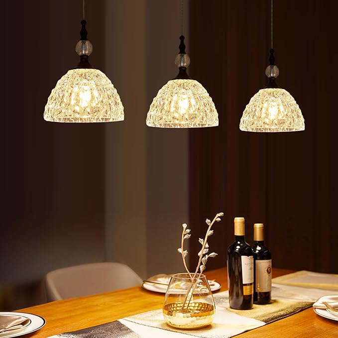 Modern Small Black Glass Pendant Light 7.68 inch Globe Light Fixture with Clear K9 Crystal Adjustable Height Vintage Mini Hanging Lights for Kitchen Island Bedroom Dining Room Living Room