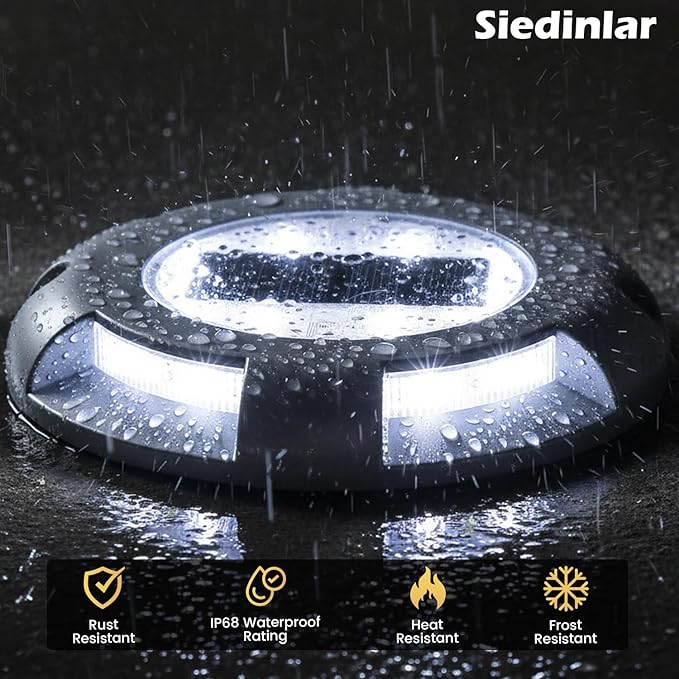SIEDiNLAR Solar Deck Lights Dock Driveway Light LED Solar Powered Outdoor Waterproof Road Markers for Step Sidewalk Stair Garden Ground Pathway Yard 16 Pack (White)