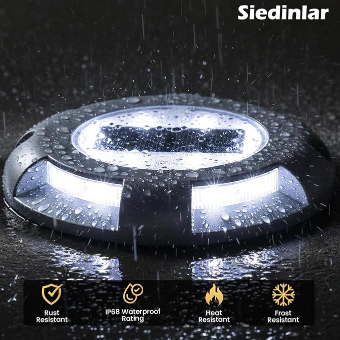 SIEDiNLAR Solar Deck Lights Driveway Dock LED Light Solar Powered Outdoor Waterproof Road Markers for Step Sidewalk Stair Garden Ground Pathway Yard 1 Pack (White)