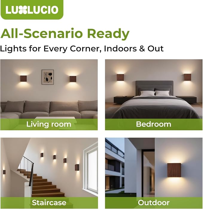 Walnut Wood Grain Indoor Outdoor Up and Down Wall Sconce, 5%-100% Dimmable 18W, 5CCT (2700K-5000K), Modern Lighting for Living Room/Porch, CRI90+, 120V-277V, ETL FCC Certified