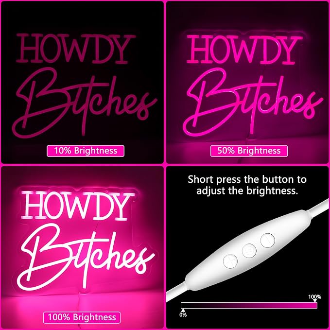 Howdy Neon Sign For Wall Decor Studio Room Led Lights, Pink Bar Decor Neon Signs Aesthetic Operated Light For Door Decorations, Bedroom Accessories Neon Sign