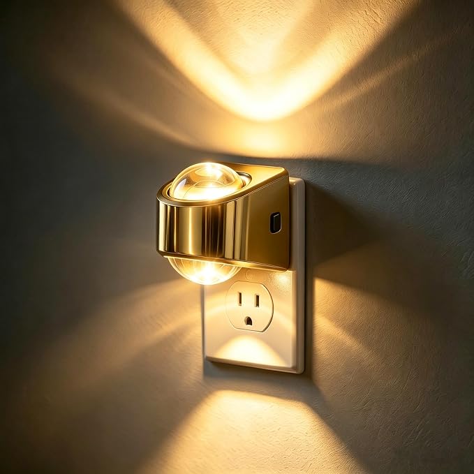 Projector Night Light, Rotating Gold Night Lights Plug into Wall | Dimmable, Soft White 3000K, Dusk to Dawn Light Sensor Nightlight, Kids, Bedroom, Nursery, Bathroom, Home Decor, Gaming Room