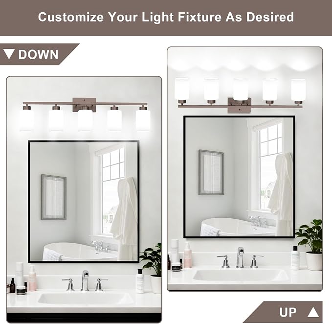 IZORRO Modern Bathroom Light Fixtures, 5 Light Oil-Rubbed Bronze Vanity Lights, Bathroom Lighting Fixtures Over Mirror with White Glass for Living Room Cabinet Bedroom