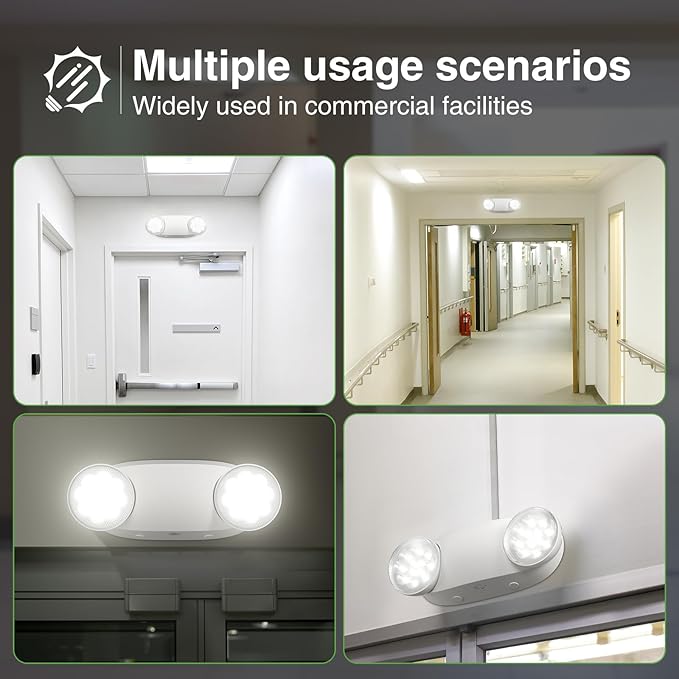 FREELICHT 10 Pack Emergency Lights for Business, Hard Wired, LED Emergency Lights with Battery Backup, 2 Heads Adjustable Commercial Exit Lighting Fixtures, UL 924 Certified