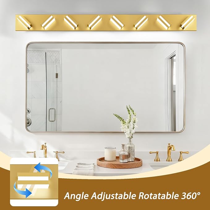 IZORRO LED Modern Bathroom Lights Fixtures(8-Light,Dimmable,360°Rotate),Brushed Glod Acrylic Wall Lighting,Vanity Lights for Bathroom Over Mirror - 6000k 48In （No Assembly Required）