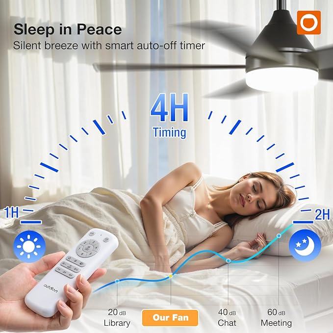 addlon 42 Inch Black Ceiling Fans with Lights and Remote | Reversible DC motor, 6-speed, Timer, 3CCT Dimmable, Quiet, Small Ceiling Fan for Bedroom, Living Room, Indoor/Outdoor Use