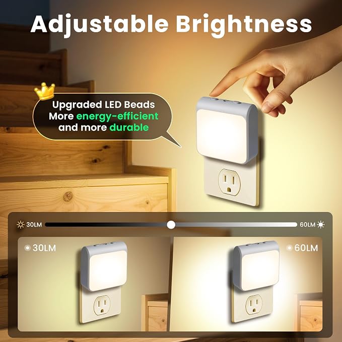 12-Pack Dimmable LED Night Lights Plug into Wall with Dusk to Dawn Sensor, 50lm Plug in Night Light Color & Brightness Adjustable, Auto-On/Off Nightlight for Bedroom, Kitchen, Bathroom, Stairs
