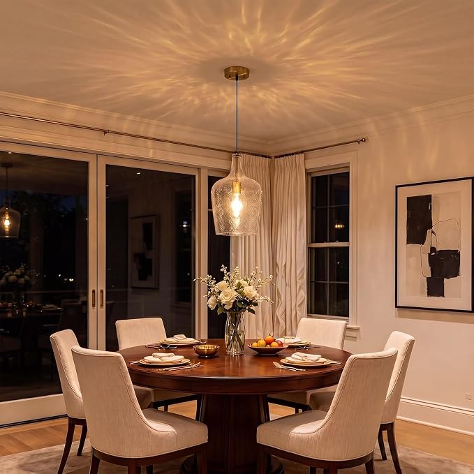 9.3" Blown Glass Pendant Lighting for Kitchen Island, Gold Large Pendant Light Fixture with Blown Thickened Glass, 1 Light Farmhouse Hanging Light for Hallway, Bedroom, Living Room Tall 14 inch