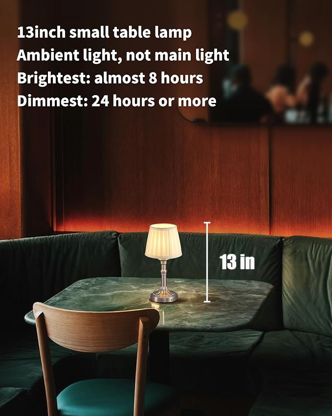 KDG Nickel Cordless Table Lamps Set of 2, Beige Fabric Shade Desk Lamp | Portables 4000mAh Battery Powered, Small LED Lighting, 2700K Stepless Dimmable, Light for Living Room, Dining Room, Bedroom