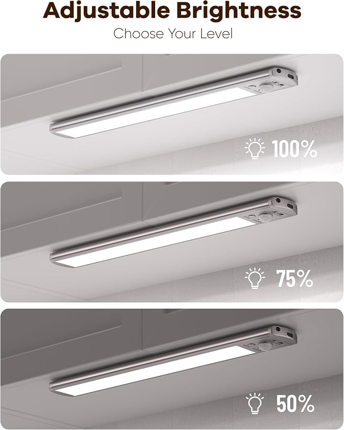 Joyzy 2 Pack Dimmable Motion Sensor Under Cabinet Lights | Closet Light LED, Rechargeable Battery Operated, Motion Sensor Light Indoor, Magnetic Dimmable