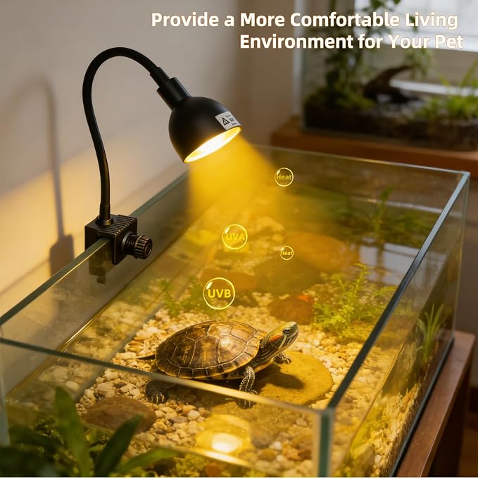 COOSPIDER 50W Turtle Basking Light Reptile Heat Lamp with Clamp & Timer | Fixture 360° Rotatable Hose with 2 Spare G9 Base Bulbs for Plants Small Reptiles Bearded Dragon Lizard Snake