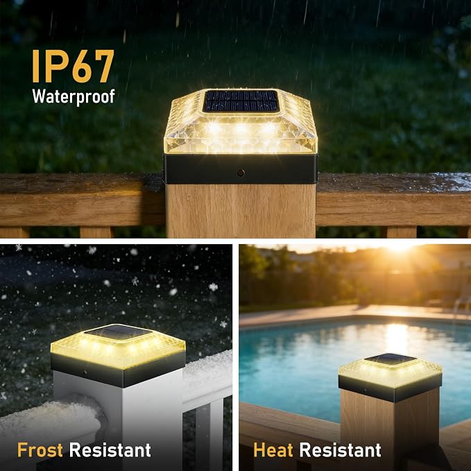 4x4 Solar Post Cap Lights 8 Pack | Auto On/Off,12-20H Runtime,3 Color Modes,2 Brightness,IP67 Waterproof for Outdoor Garden Yard