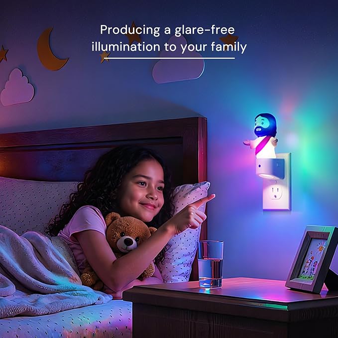 L LOHAS LED Night Light for Kids,[2-Pack] Jesus Night Light,Color Changing | LED Night Light with Dusk to Dawn Sensor, Christmas, Birthday Gift Nightlight for Girls & Kids, Room Decor