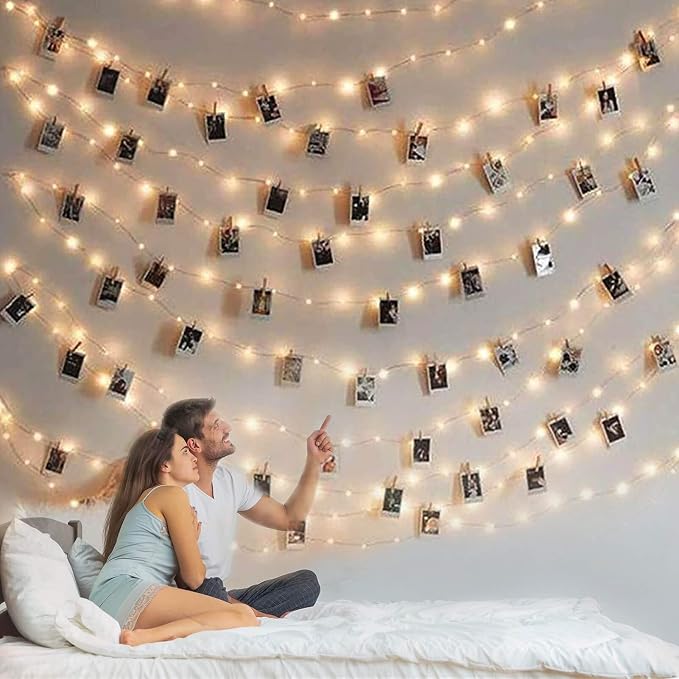 Teen Girl Room Decor with Photo Light: Battery Operated 33Ft 100LED Fairy Lights with Clips for Pictures with Timer, String Light with 50 Clear Clips for Christmas Bedroom Dorm Décor