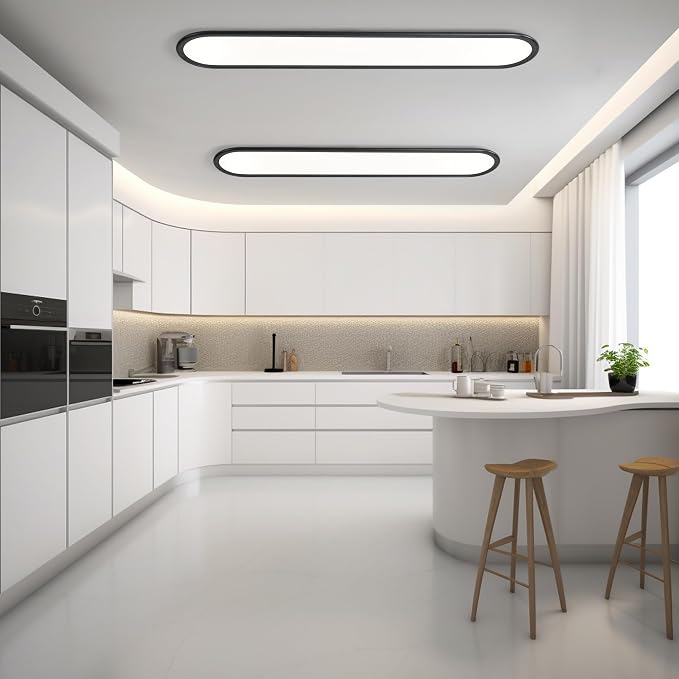 55.1" High Brightness Linear LED Ceiling Lamp, 60W Dimmable Low Profile Flush Mount LED Flat Panel Long Ceiling Light Fixture for Kitchen Office Laundry Shop, Black