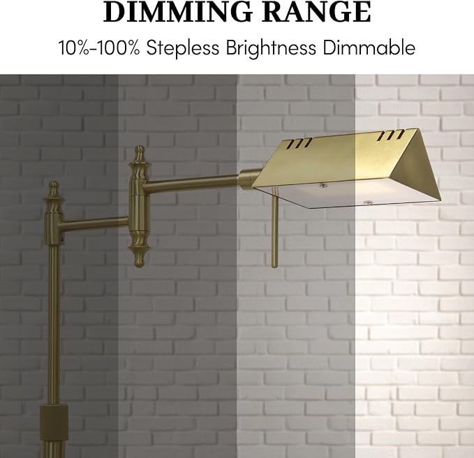 Bairth Light Gold Reading Floor Lamp, Dimmable Pharmacy Standing Lamp | 3 Color Temperature, Dimmable, 17W LED, Height Adjustable, 360°Swing Arm, for Living Room, Bedroom, Office, Craft & Sewing