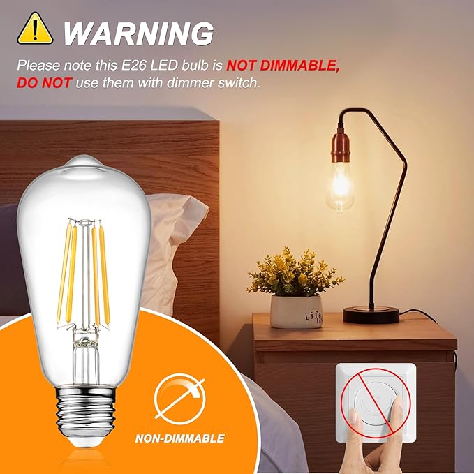 Ascher 12-Pack Vintage LED Edison Light Bulb 60W Equivalent, Decorative Antique Filament Light Bulbs with 80+ CRI, Warm White 2700K, 700 Lumens, E26 Base, Non-Dimmable