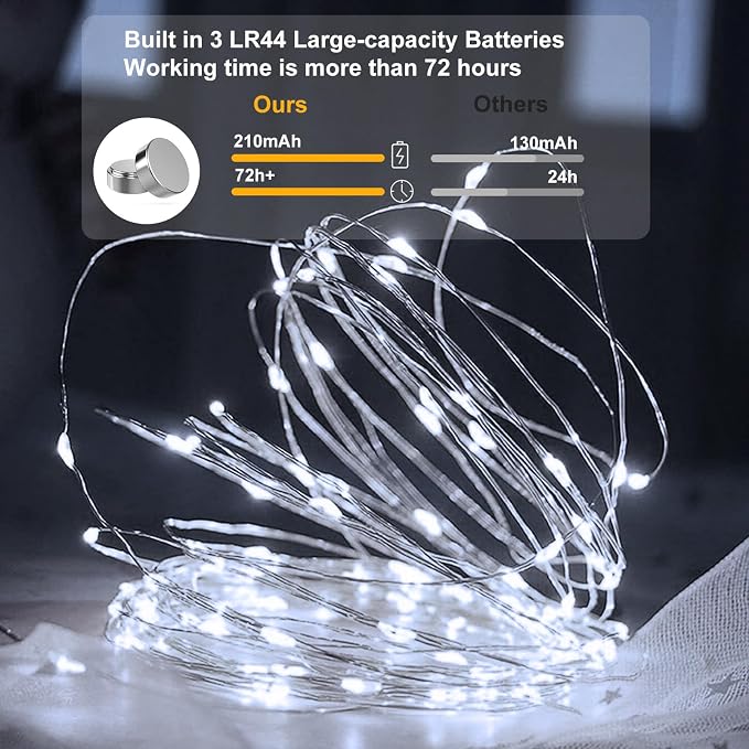 AIKEI 6 Pack LED Fairy Lights Battery Operated, Mini String Lights Waterproof 7 Feet 20 Led Firefly Starry Lamps 3 Working Modes for Wedding Party Bedroom Garden Halloween Christmas Decoration White