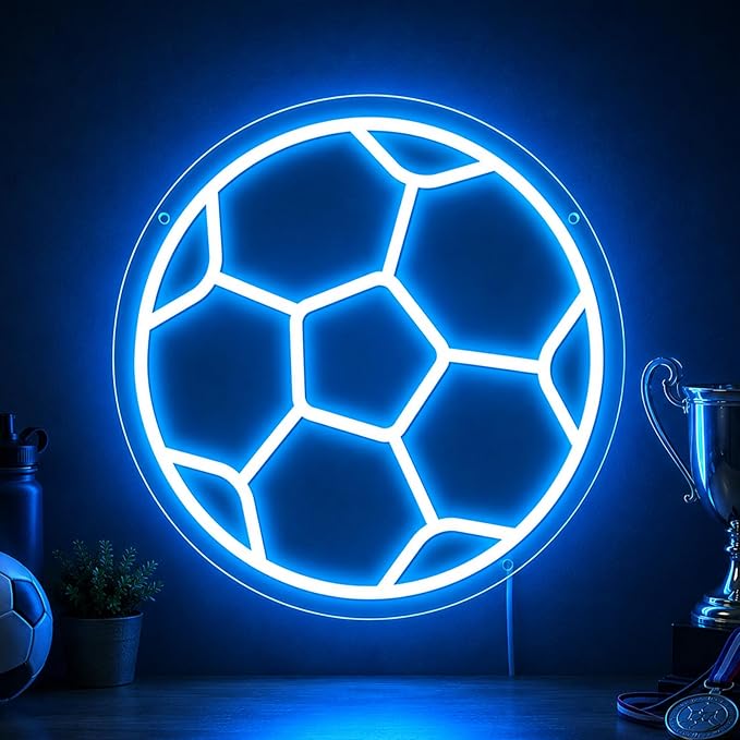 Soccer Neon Sign for Wall Decor, Dimmable Soccer LED Sign with USB Powered ON/OFF Switch, 12 x 12 In Football Neon Light for Boys Bedroom, Game Room, Living Room, Club, Soccer Gifts for Kids Teens