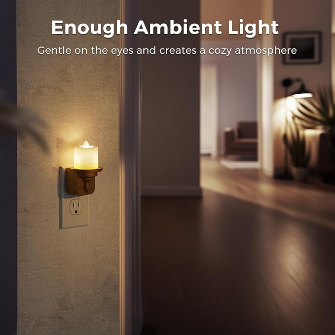 L LOHAS LED Night Light, 2 Pack Flameless Candle Night Light Plug in | Dusk to Dawn Sensor, 0-100LM Dimmable Nightlight, 3000K Soft White, Vintage Decorative Night Lights for Hallway Bathroom