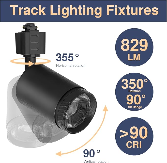 10W LED Black Track Lighting Heads, H Type Track Lighting Rail Ceiling Spotlight for Accent Task Wall Art Exhibition Lighting, and Wall Art Display Illumination 3000K-5700K, CRI90+ (6-Pack
