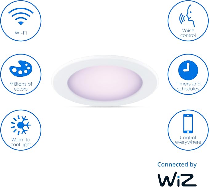 PHILIPS Smart 5-6 Inch Retrofit Recessed Downlight 4-Pack, 750 Lumens, LED Color Changing Lights, Connects to Wi-Fi, Control with Voice or App, Powered by WiZ Connected