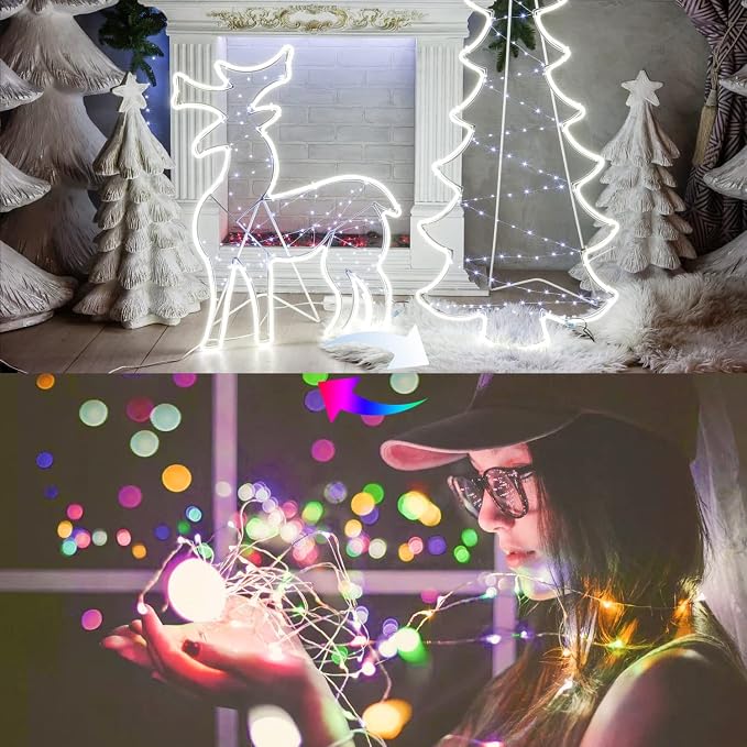 JMEXSUSS 2 Pack Color Changing Fairy Lights Battery Operated with Remote | Total 200 LED 66ft, Cool White & Multicolor, 8 Modes, Twinkle String Lights for Bedroom Tree Indoor Outdoor Christmas Decor