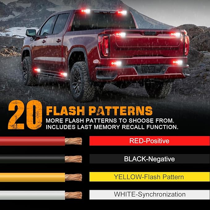 XRIDONSEN 8PCS Sync Grill Emergency Lights 32 LED Red White Firefighter Lights Grille Surface Mount Strobe Flashing Warning Safety Hazard First Responder Light for Vehicles POV Fire Fighter Trucks