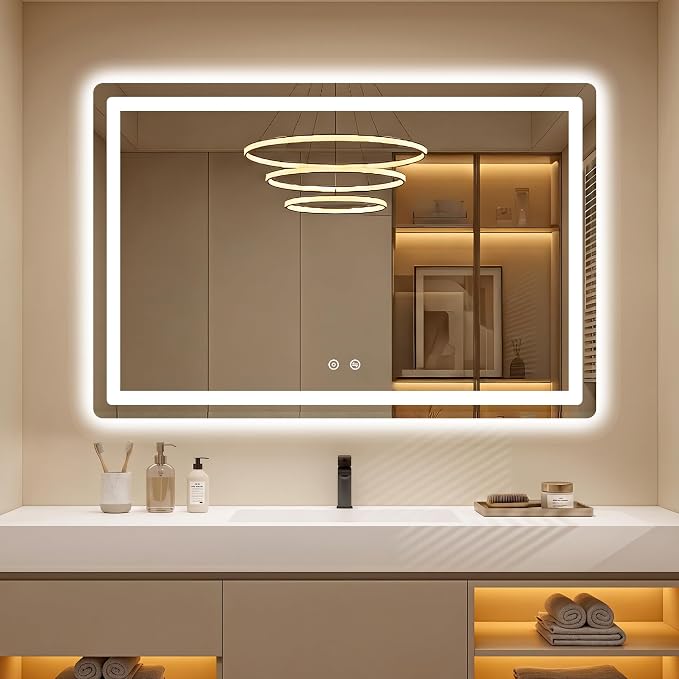 LED Bathroom Mirror with Lights, 30 x 45 Lighted Vanity Wall Mirror | Backlit and Frontlit, Anti-Fog, Dimmable 3 Colors, Shatter-Proof Tempered Glass, Memory Function, Plug-in/Hardwired