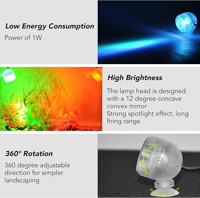 GLOGLOW Aquarium LED Light Submersible Color Changing Fish Tank Light | USB Night Spot Lamp for Freshwater Saltwater Tanks Reef Decoration