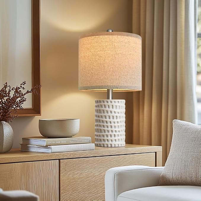PORTRES 18.25" Modern Accent Ceramic Table Lamps Set of 2 for Bedroom White | Bedside Lamps for Night Stands, Small Living Room Lamp Reading Office Dorm Farmhouse Nightstand Lamp End Table Lamps Decor
