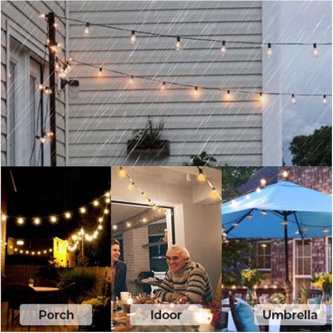 Zuske Outdoor String Lights, 25FT Patio Lights with 13 Shatterproof G40 Globe Bulb(1 Spare), Waterproof Connectable Dimmable LED Hanging Lights for Outside Backyard Porch Balcony Gazebo, 2700K