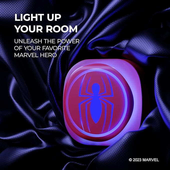 iJoy Marvel Spiderman Night Light with Touch LED and USB Charging Port- Spider Man Stuff/Spider-Man Gifts for Boys and Fans of Marvel- Foldable Plug and Build in USB Phone Charger- Spiderman décor