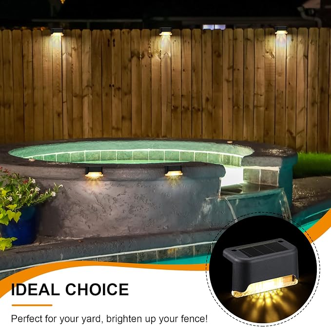 32 Pcs Solar Deck Lights Outdoor, Waterproof LED Solar Step Fence Lights for Stairs, Step, Railing, Patio, Driveway, Garden, Pathway and Yard (Black Shell Warm White Light)