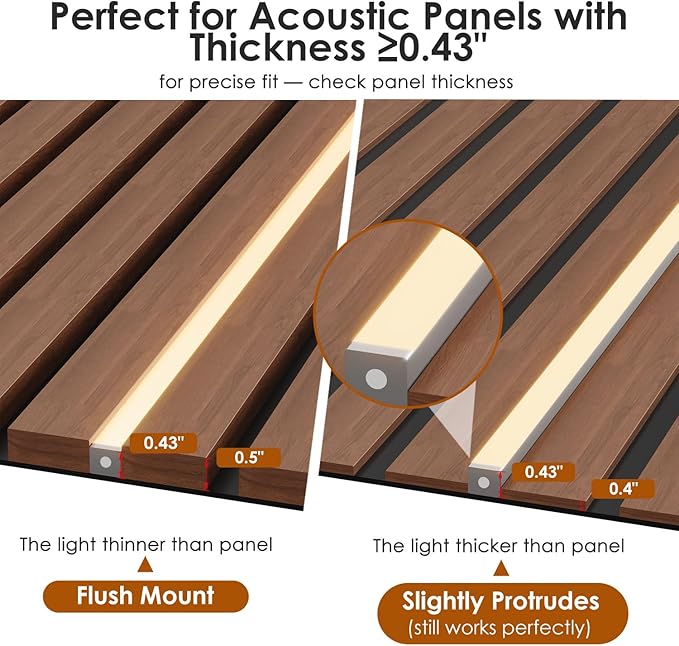 Slat Wall Lights for Wood Panel-6PCS LED Recessed Lighting Kit | White Light Cover Adhesive Silver LED Strip Light for Interior Wood Slat Wall,Dimmable &Touch 3000K Wall Panel Light