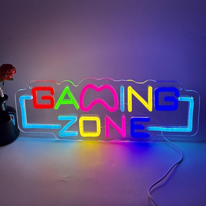 Gaming Zone LED Neon Sign, Cool Gamer Room Wall Decor Dimmable USB Powered Neon Light for Game Room, Bedroom,Man Cave Streaming & E sports Setup Holiday Birthday Gift