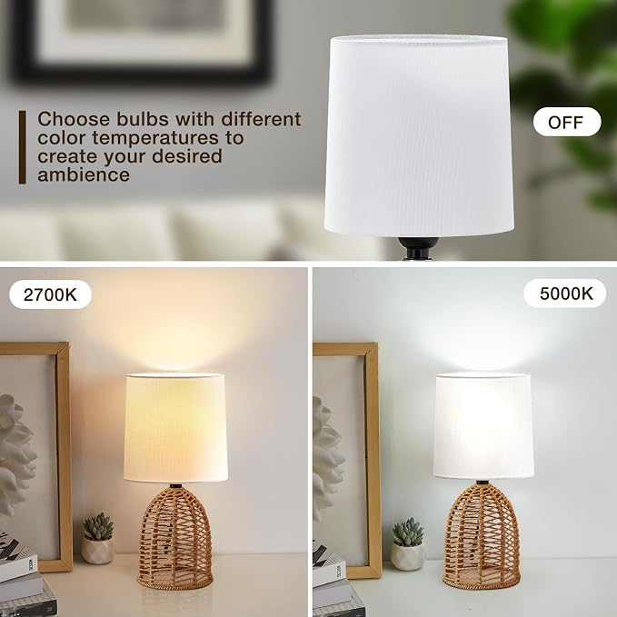 EJIAXIN Rattan Lamp Boho Lamps Set of 2-13.75" Mini Farmhouse Table Lamp Rustic End Table Decorative Small Lamps for Small Spaces Bedroom Nightstand Living Room Reading Desk Side Table Lamp