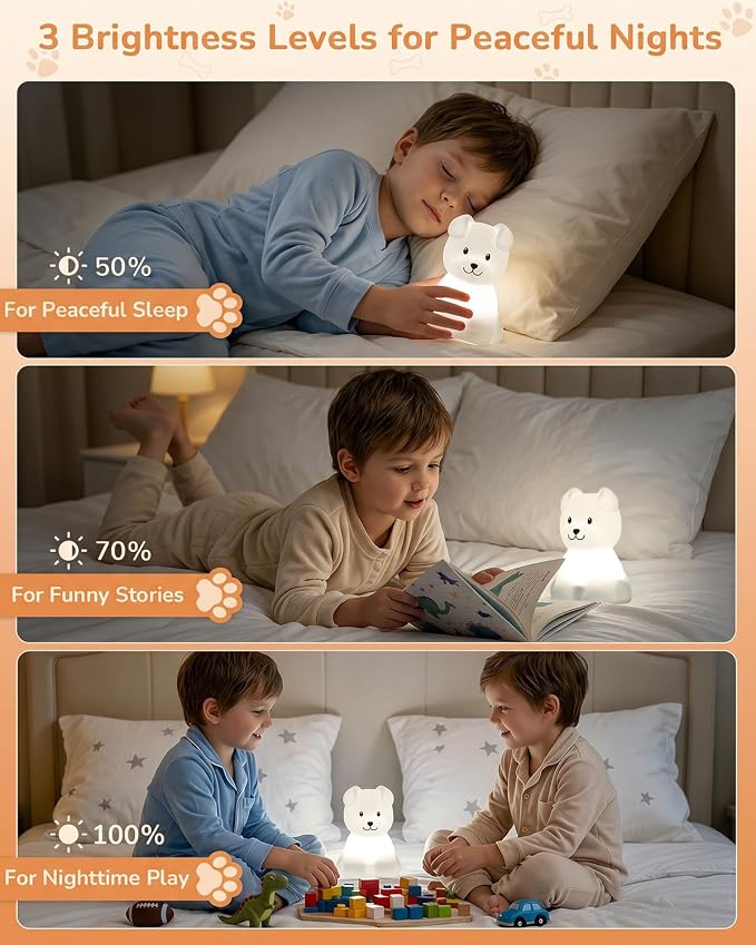Night Light for Kids, LED Puppy Squishy Animal Lamp for Baby, Soft Silicone Dimmable Bedside Touch Light with Timer, Battery Rechargeable Nightlight Boys Gifts Toddler Room Decor 4.53 x 1.81 x 4.13 in