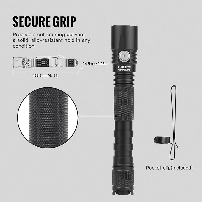 ThruNite Archer 2A Pro Flashlight, 1020 Lumens, 365M Long-Range Throw | USB-C Rechargeable, Dual Switch, Tactical EDC, IPX8 Waterproof, 1.5M Drop Resistant, Camping Hiking Flashlight, Cool White