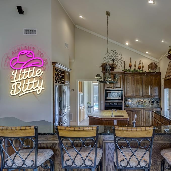 It's Alright To Be Little Bitty Neon Sign for Wall Decor Dimmable Cowboy Hat Led Sign for Bedroom Neon Light for Western Farmhouse Nursery Decor Home Baby Shower Party Gift for Kids Girls