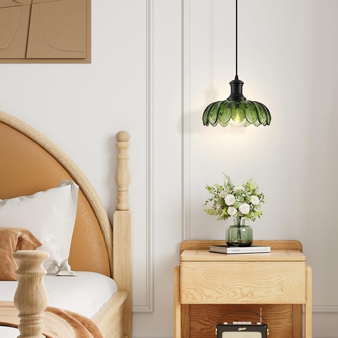Green Pendant Light, Vintage Kitchen Pendant Lighting Over Island, Vintage Pendant Light Fixture for Dining Room, Bedroom, Living Room, Bathroom, Hallway, Sink