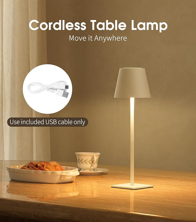UME 3 Pack Cordless Table Lamp, Battery Operated Lamp - Portable Waterproof Rechargeable Table Lamp w/ 3 Color Temps & Stepless Dimming for Dinner, Desk, Cafe, Outdoor (White)