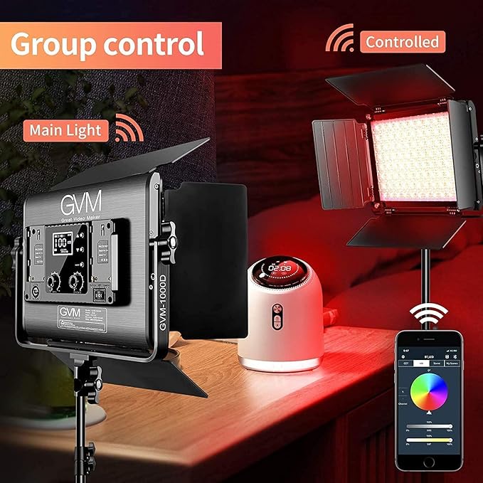 GVM RGB LED Video Light with Bluetooth Control, 360° Full Color 1000D PRO Video Lighting Kit with 736pcs Led Beads, 2 Packs Led Panel Light for YouTube Studio, Video Shooting, Conference, CRI 97+