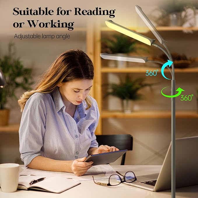 LED Floor Lamp, 18W Super Bright Floor Lamp for Living Room, Adjustable Stepless Colors & Brightness Standing Lamp, Eye Caring Reading Light with Remote& Touch Control for Bedroom Office