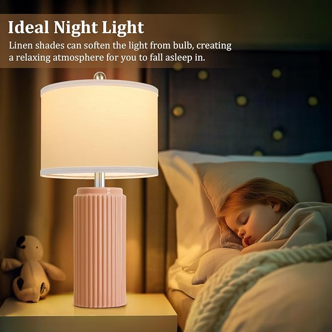 23.5’’ Orange Table Lamps for Bedroom Set of 2, Modern Ceramic Nightstand Lamps for Living Room, Retro Lamps with White Shade Set for Home Office End Table, Farmhouse Bedside Lamps for End Table Dorm