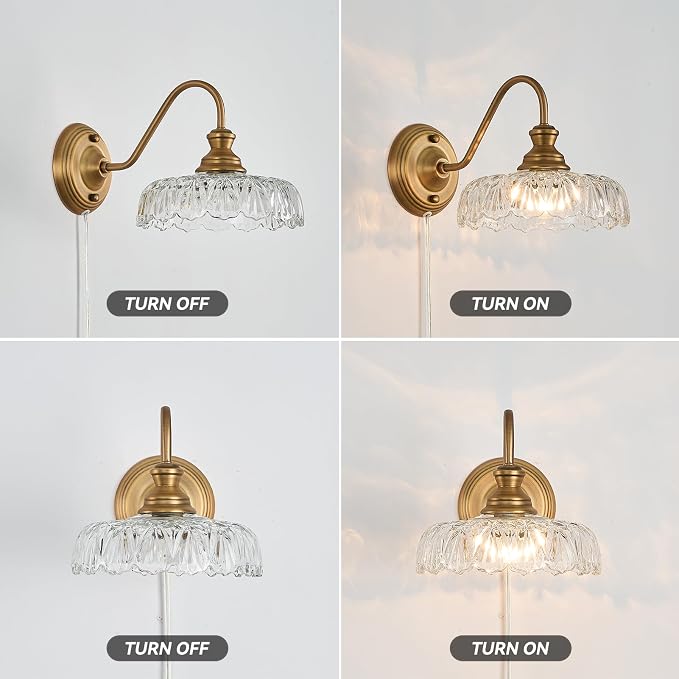 HDDFL Vintage Plug in Wall Scone Bedside Wall Lamp Plug Corded Matte Brass Bedroom Light Fixtures in Door Lighting Fixture for Living Room Hallway Corridor